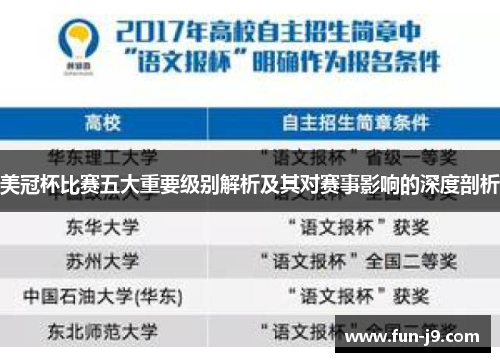 美冠杯比赛五大重要级别解析及其对赛事影响的深度剖析 美冠杯比赛五大重要级别解析及其对赛事影响的深度剖析
