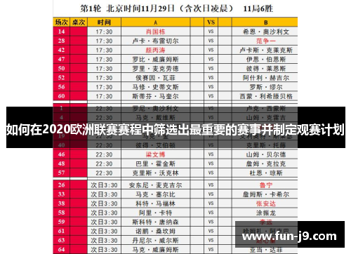 如何在2020欧洲联赛赛程中筛选出最重要的赛事并制定观赛计划